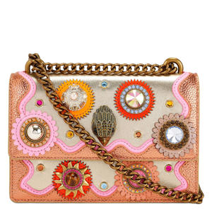 leren crossbody tas Shoreditch Small met sierstenen goudkleurig