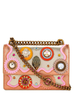 leren crossbody tas Shoreditch Small met sierstenen goudkleurig