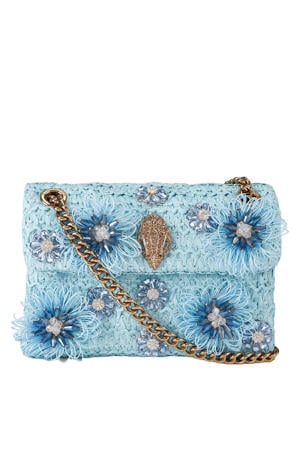 raffia crossbody tas Mini Kensington met sierstenen lichtblauw