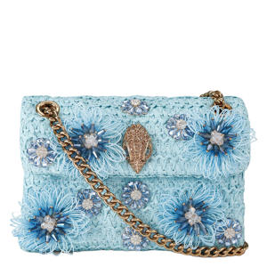 raffia crossbody tas Mini Kensington met sierstenen lichtblauw