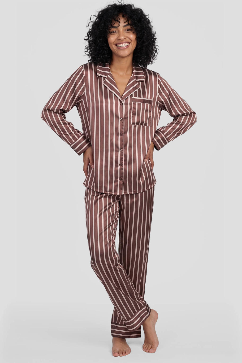 Dreamcovers satijnlook pyjama set - bruin/oudroze/ecru