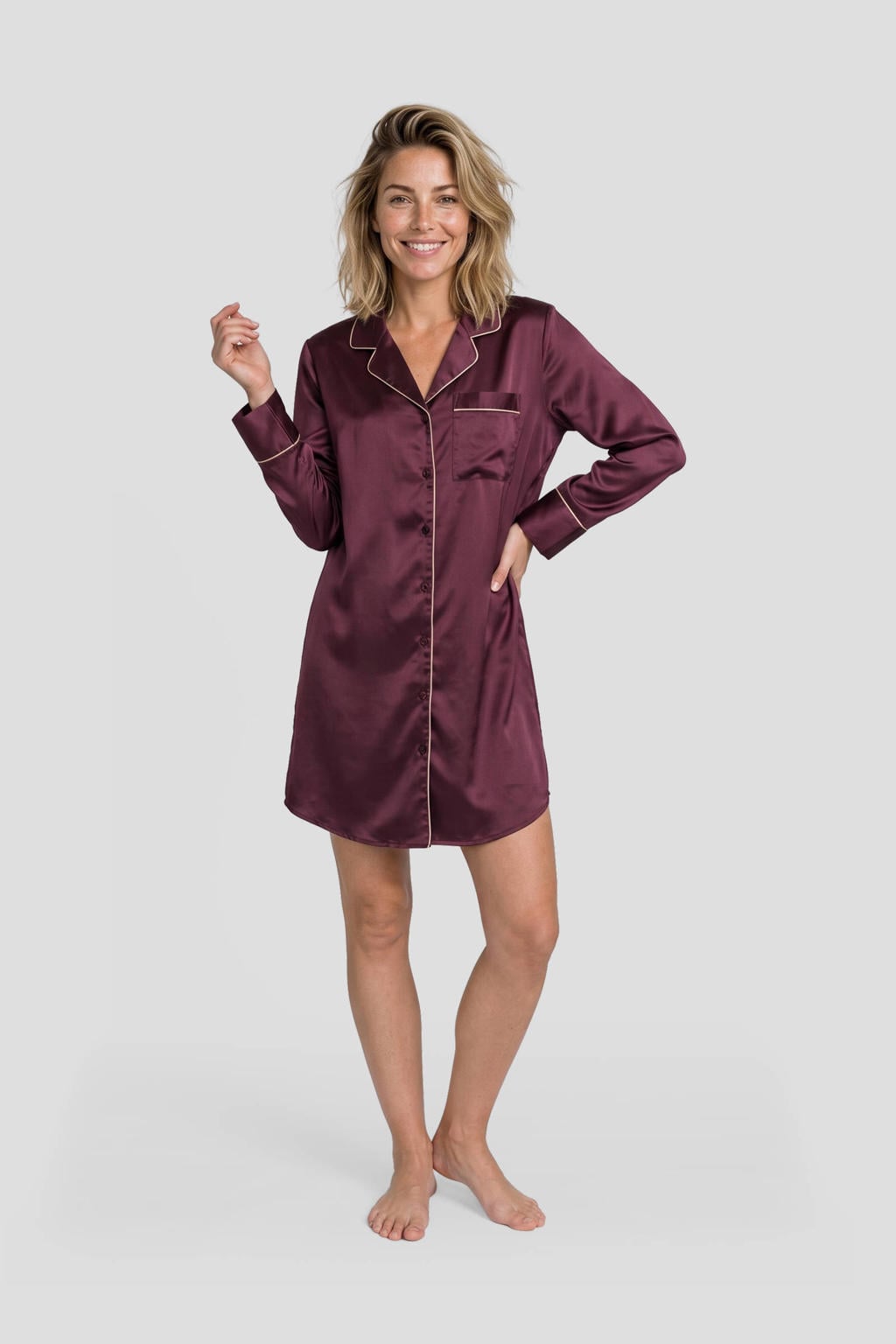 Dreamcovers satijnlook nachthemd - bordeaux
