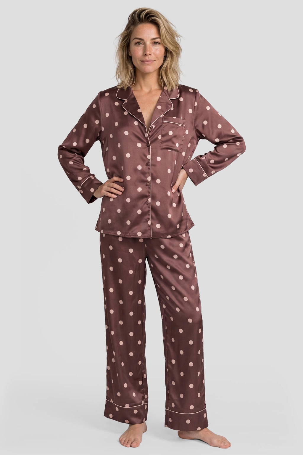 Dreamcovers satijnlook pyjama set - bruin/oudroze