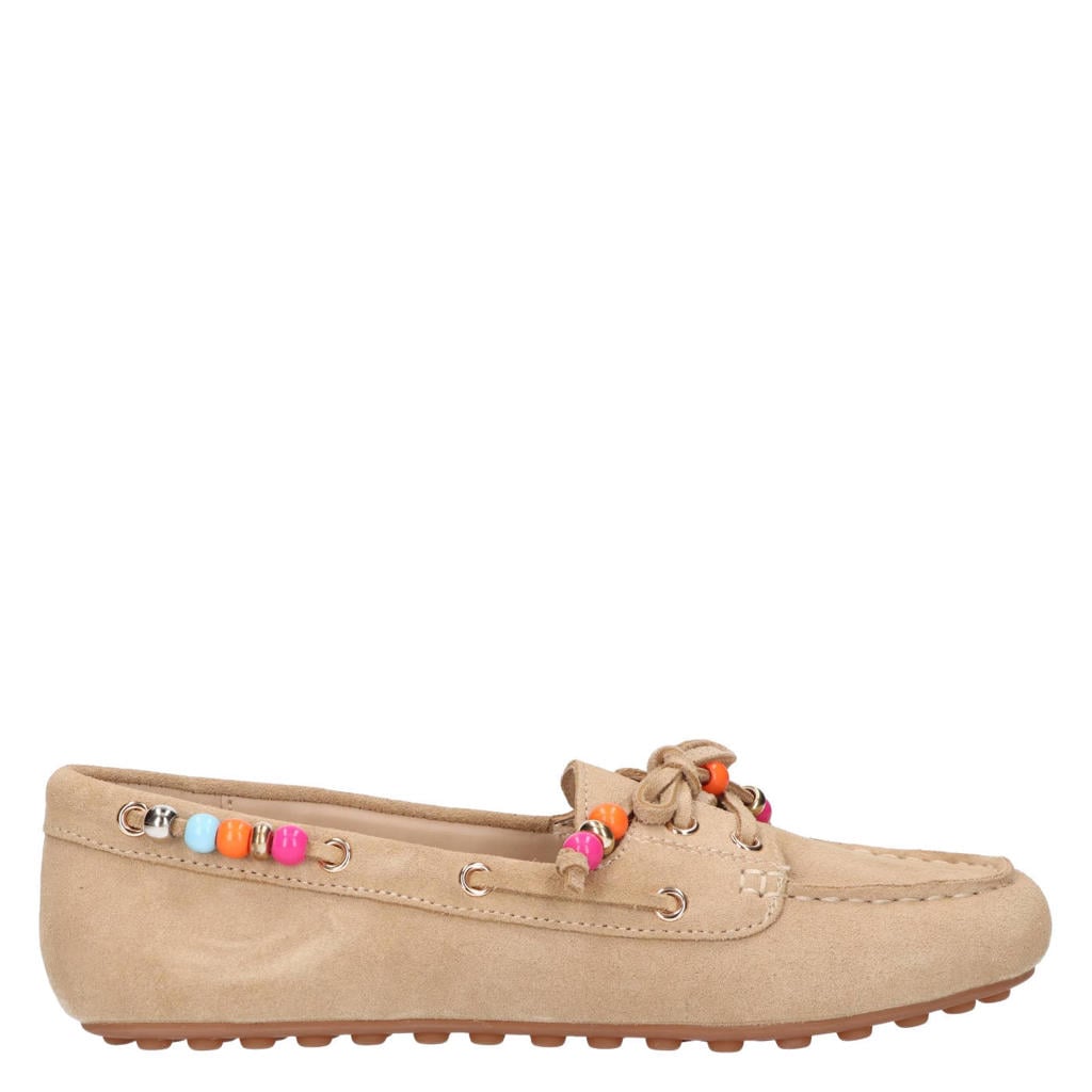 Beige dames La Strada suède mocassins met veters