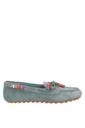 suède mocassins blauw