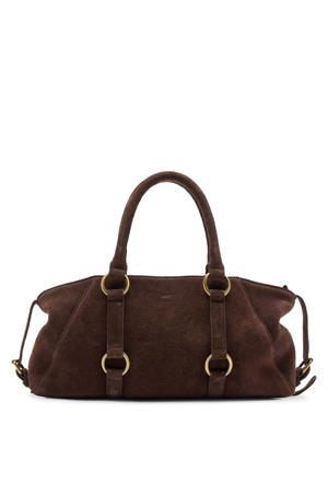 suede handtas donkerbruin