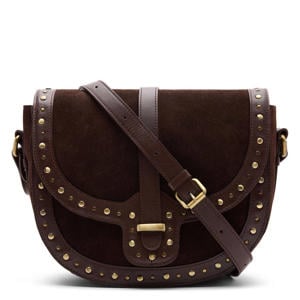 suede crossbody tas donkerbruin