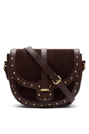 suede crossbody tas donkerbruin