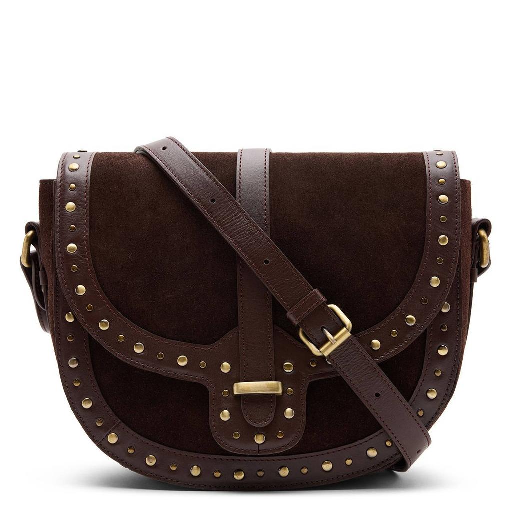 Manfield suede crossbody tas donkerbruin