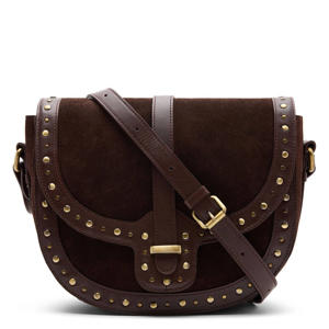 suede crossbody tas donkerbruin