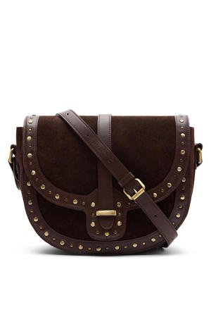 suede crossbody tas donkerbruin