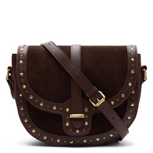 Manfield suede crossbody tas donkerbruin afbeelding