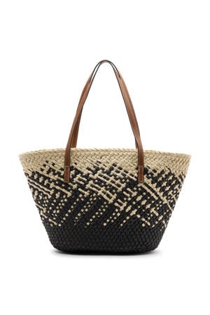 raffia shopper beige/zwart