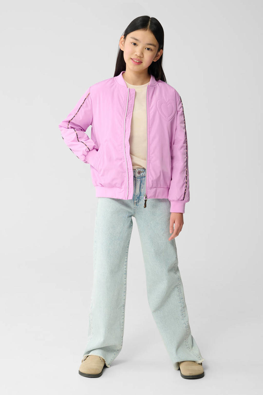 Light blue denim meisjes Shoeby high waist wide leg jeans van denim met rits- en knoopsluiting en effen