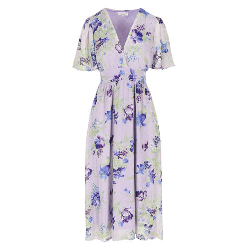 LOLALIZA gebloemde midi jurk met lurex lila afbeelding