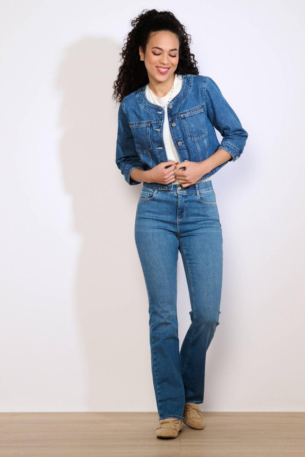 Medium blue denim dames LOLALIZA spijkerjas van denim met effen, driekwart mouwen en ronde hals
