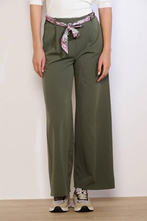 wide leg regular waist broek kaki