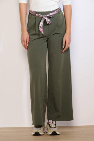 wide leg regular waist broek kaki