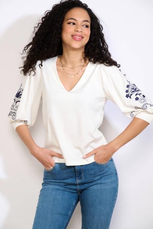 gebloemde pullover ecru