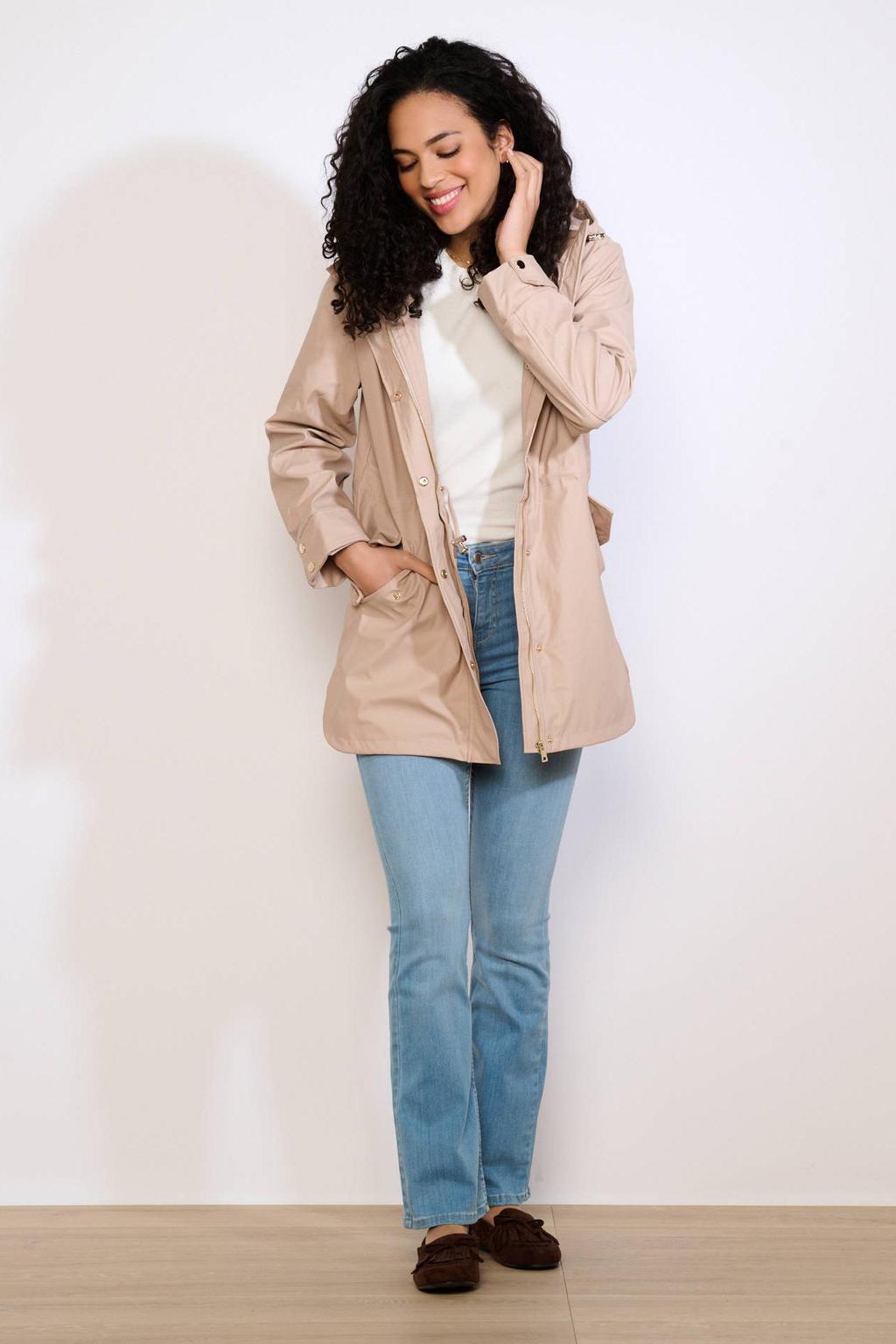 Beige dames LOLALIZA tussenjas van polyester met effen, lange mouwen en capuchon
