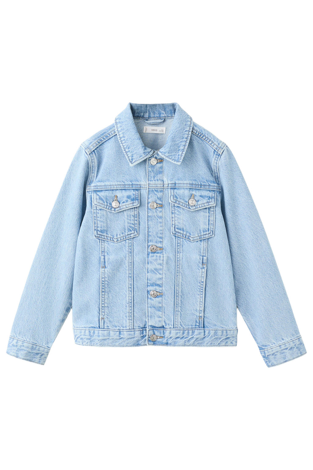 Light blue denim jongens Mango Kids spijkerjas van denim met effen, lange mouwen, klassieke kraag en knoopsluiting