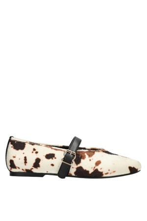 Gina ballerina's met koeienprint ecru/bruin