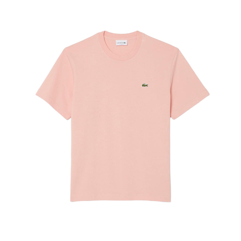 Roze heren Lacoste T-shirt van katoen met effen, korte mouwen en ronde hals