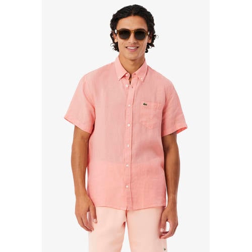 Lacoste regular casual overhemd met linnen roze afbeelding