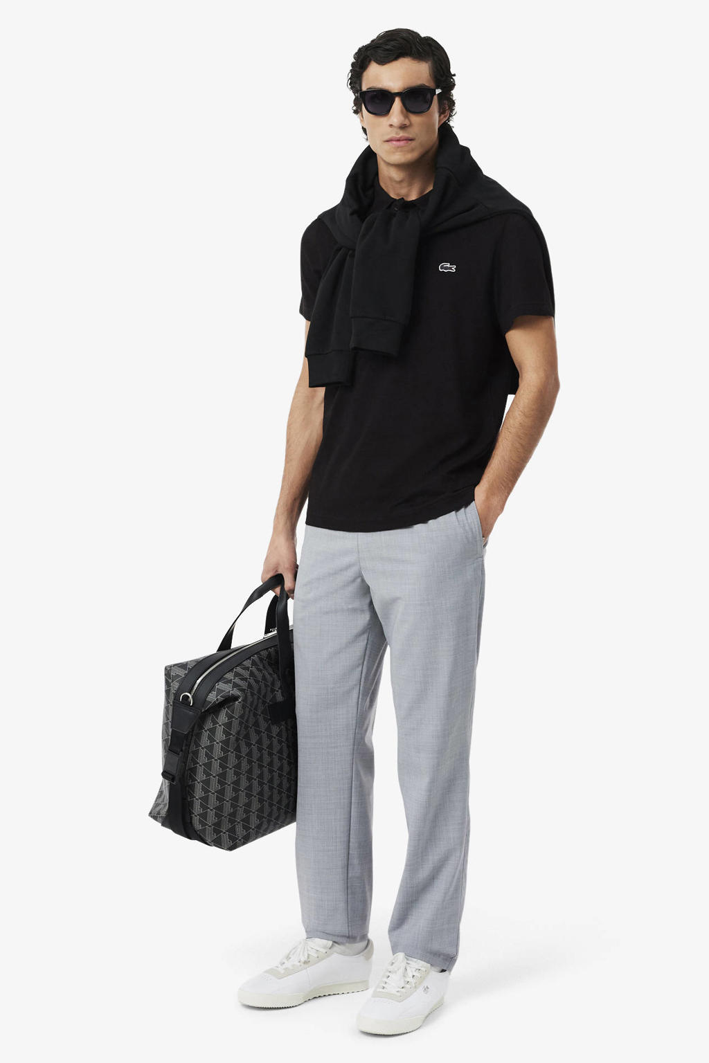 Zwarte heren Lacoste regular polo van katoen met effen, korte mouwen, knoopsluiting en pique