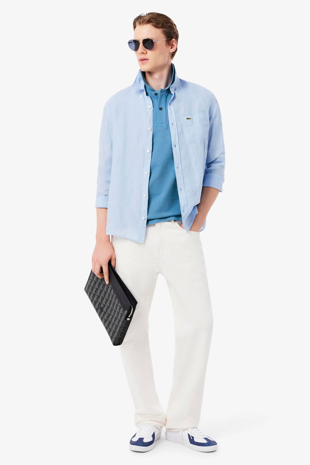 Blauwe heren Lacoste slim polo van katoen met effen en korte mouwen