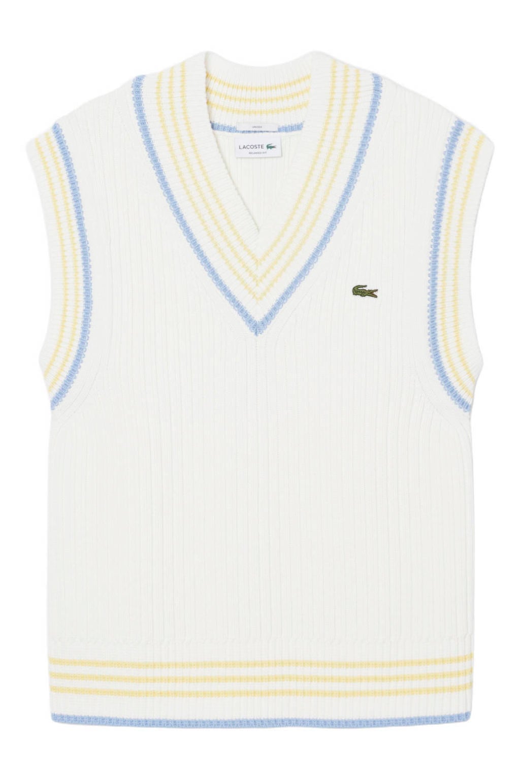 Ecru heren Lacoste spencer van katoen met strepenprint en gebreide details