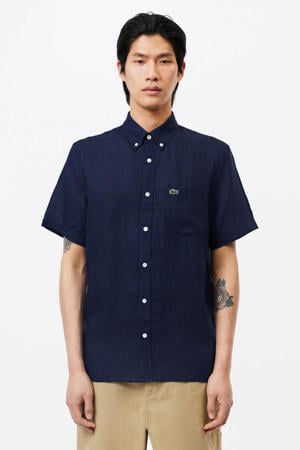 regular casual overhemd met linnen donkerblauw