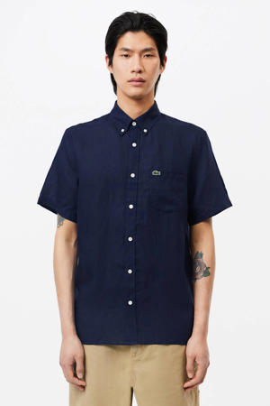 regular casual overhemd met linnen donkerblauw