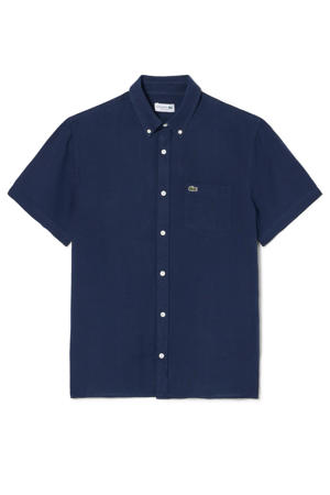 regular casual overhemd met linnen donkerblauw
