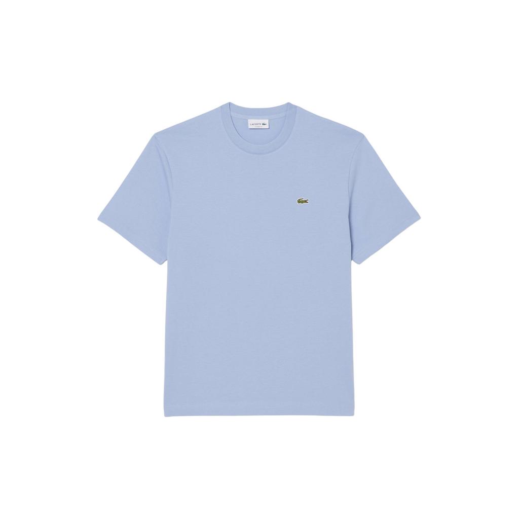 Lichtblauwe heren Lacoste T-shirt van katoen met effen, korte mouwen en ronde hals