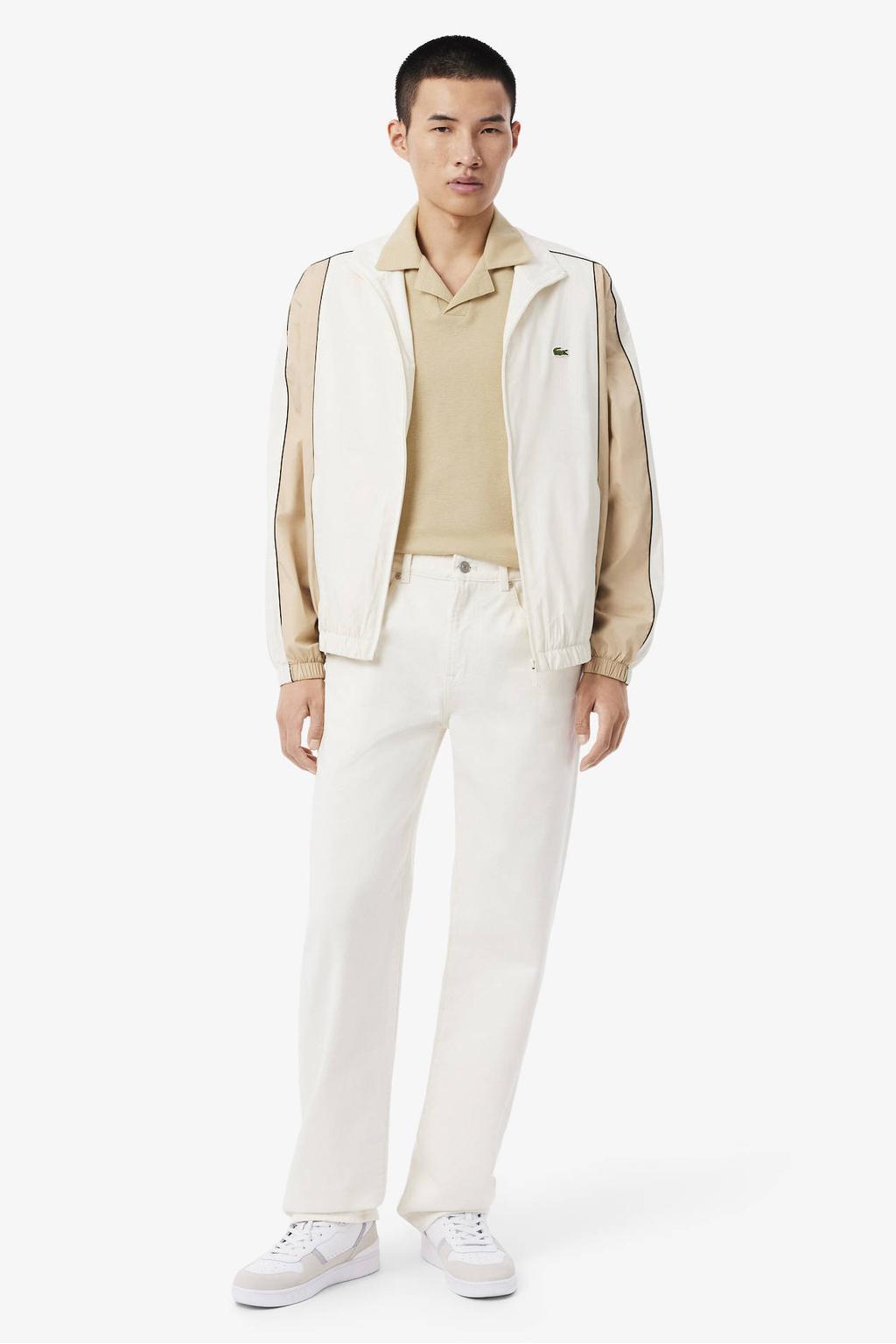 Beige heren Lacoste polo van linnen met effen, korte mouwen en pique
