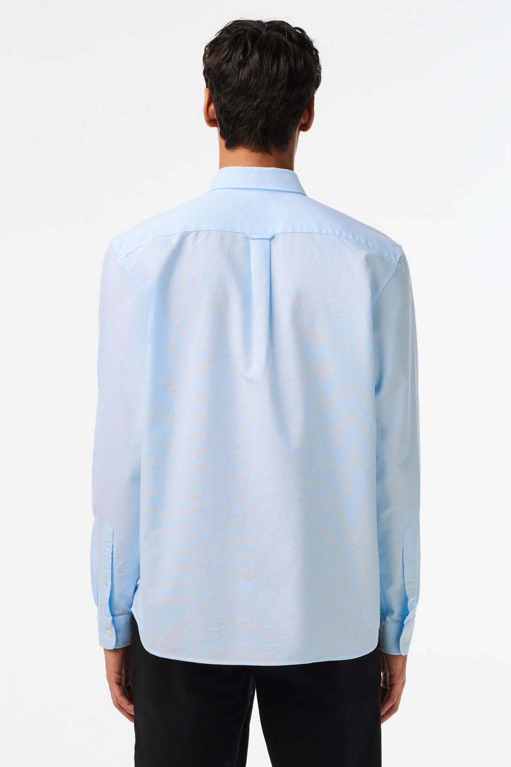 Lichtblauwe heren Lacoste regular zakelijk overhemd van katoen met effen, lange mouwen, button down sluiting en knoopsluiting