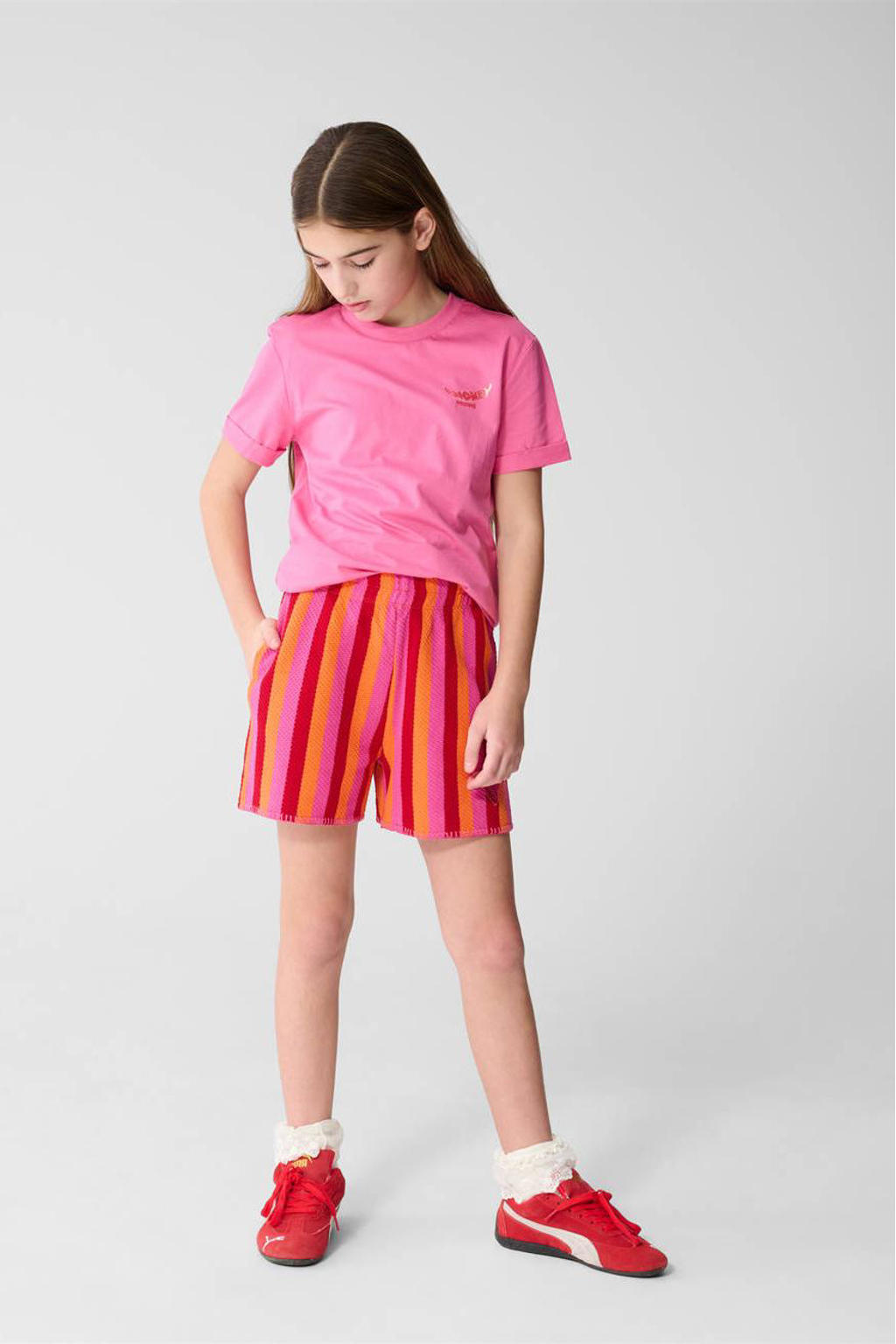 Roze meisjes Shoeby T-shirt van katoen met backprint, korte mouwen en ronde hals