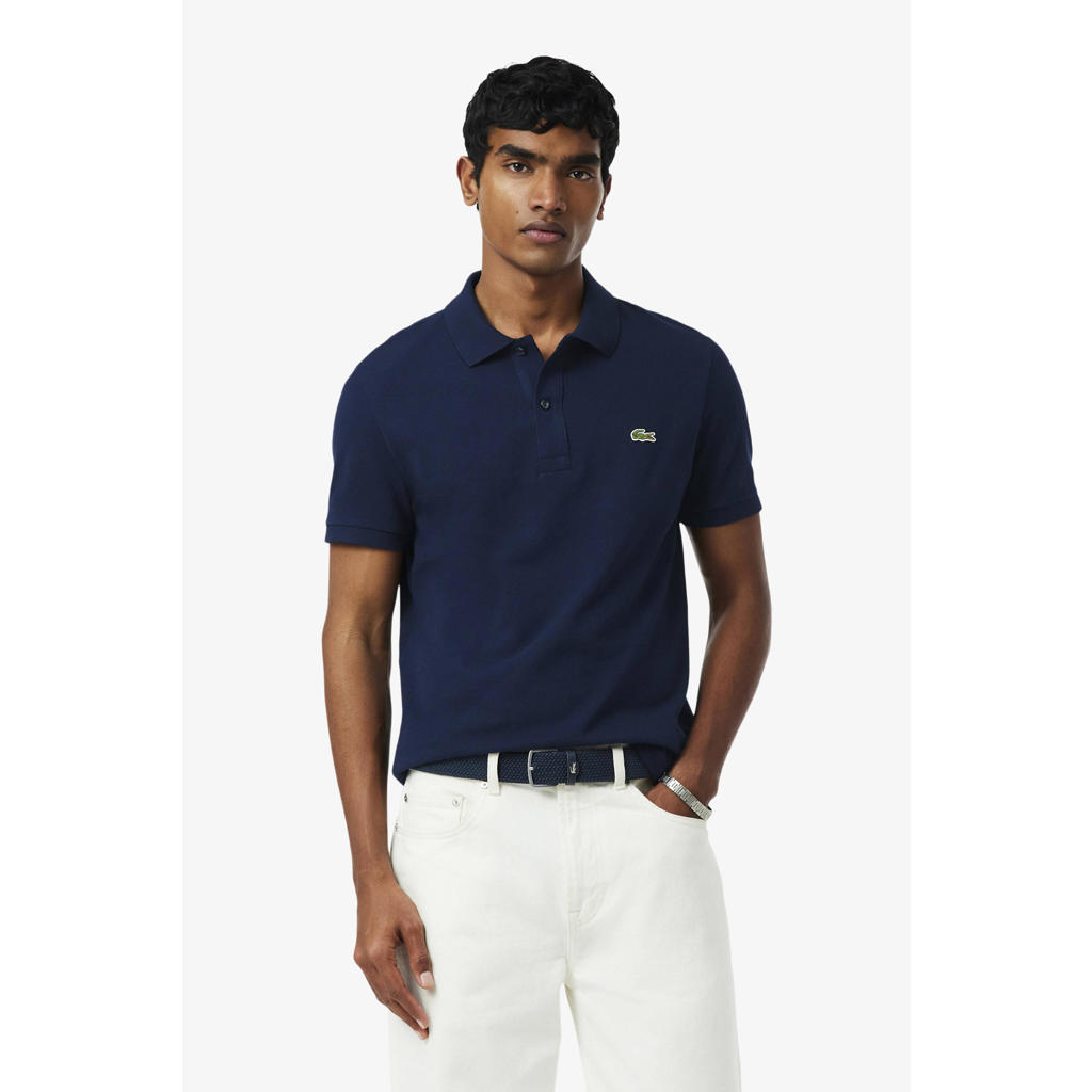 Donkerblauwe heren Lacoste slim polo van katoen met effen, korte mouwen en pique