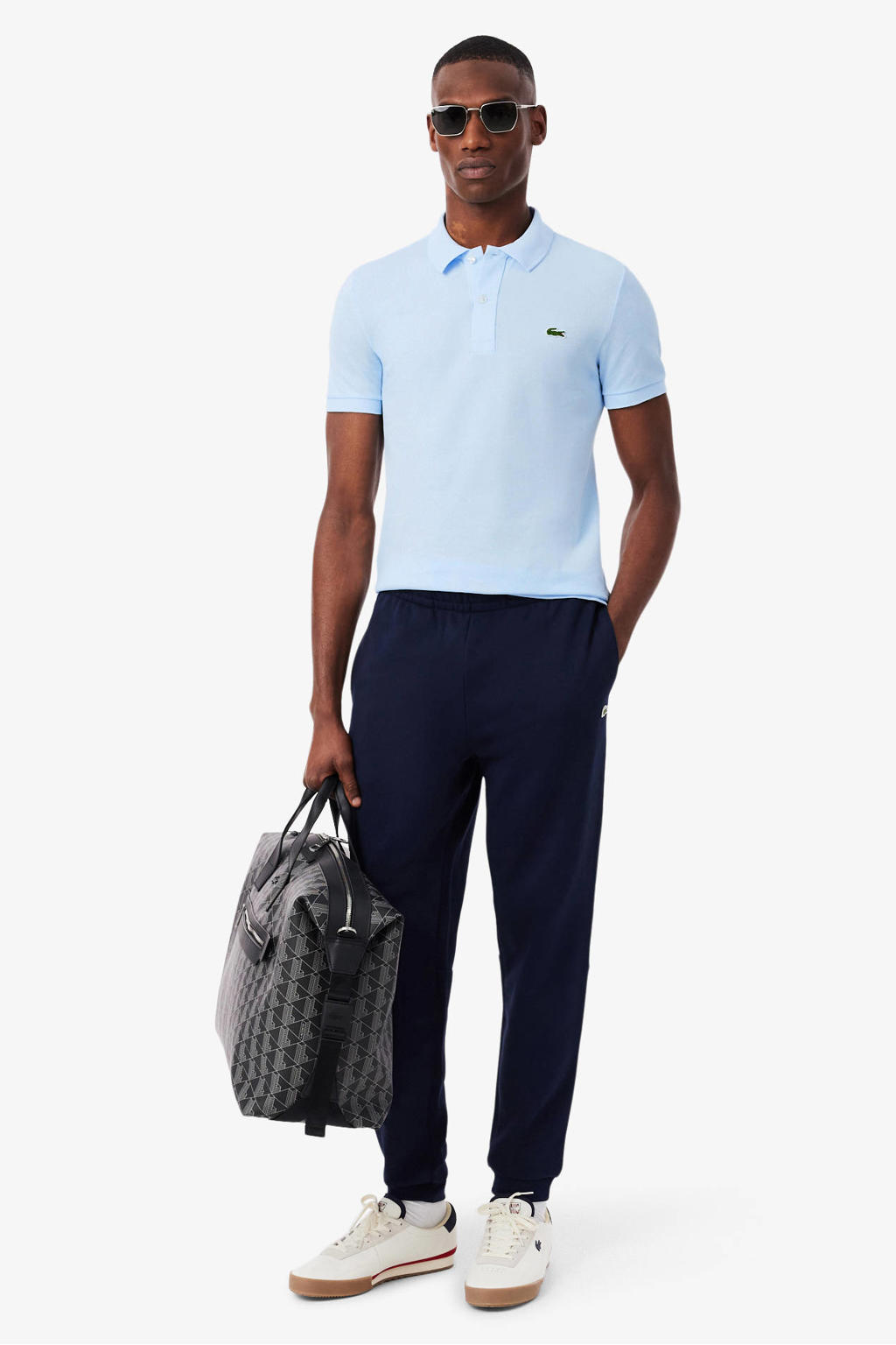 Blauwe heren Lacoste slim polo van katoen met effen, korte mouwen en pique