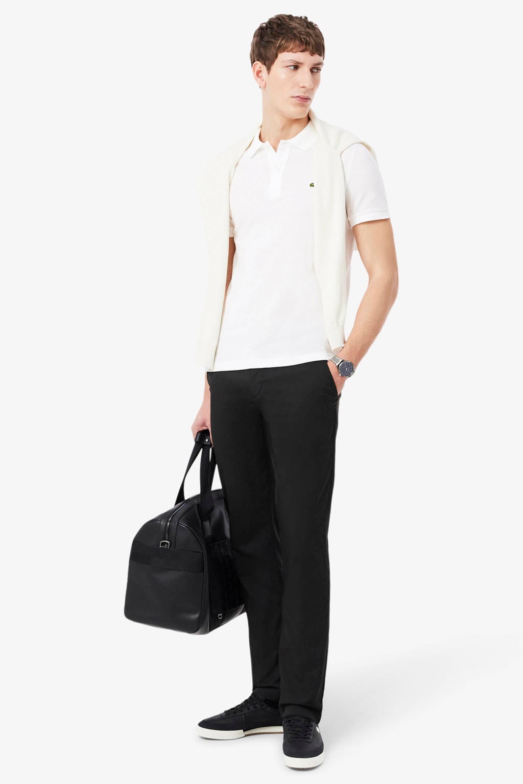 Witte heren Lacoste slim polo van katoen met effen, korte mouwen en pique