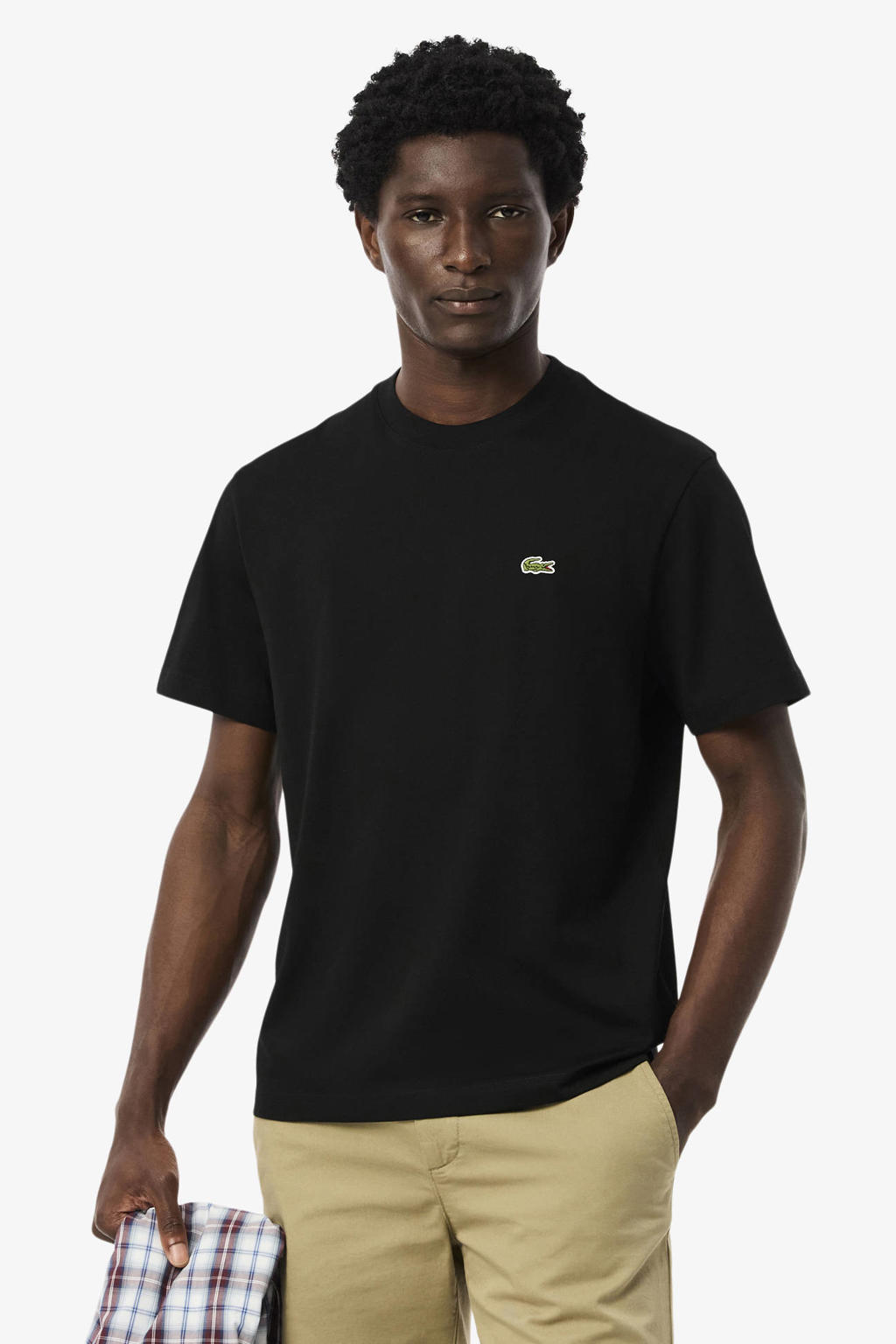 Zwarte heren Lacoste T-shirt van katoen met effen, korte mouwen en ronde hals