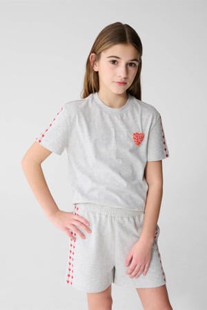 T-shirt met hartjes lichtgrijs