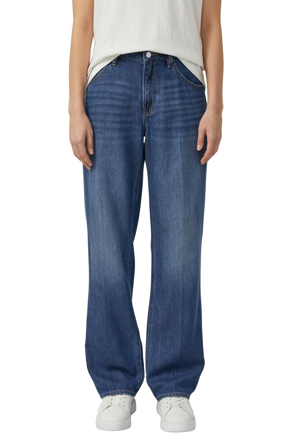 Medium blue denim dames s.Oliver straight leg jeans van denim met rits- en knoopsluiting en effen