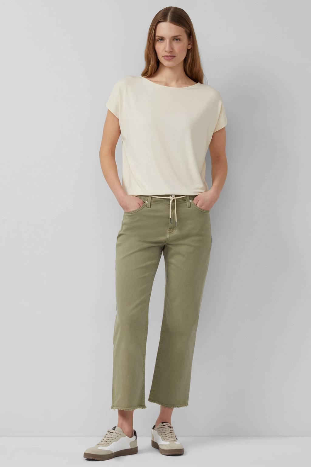 Ecru dames s.Oliver T-shirt van viscose met effen, korte mouwen en ronde hals