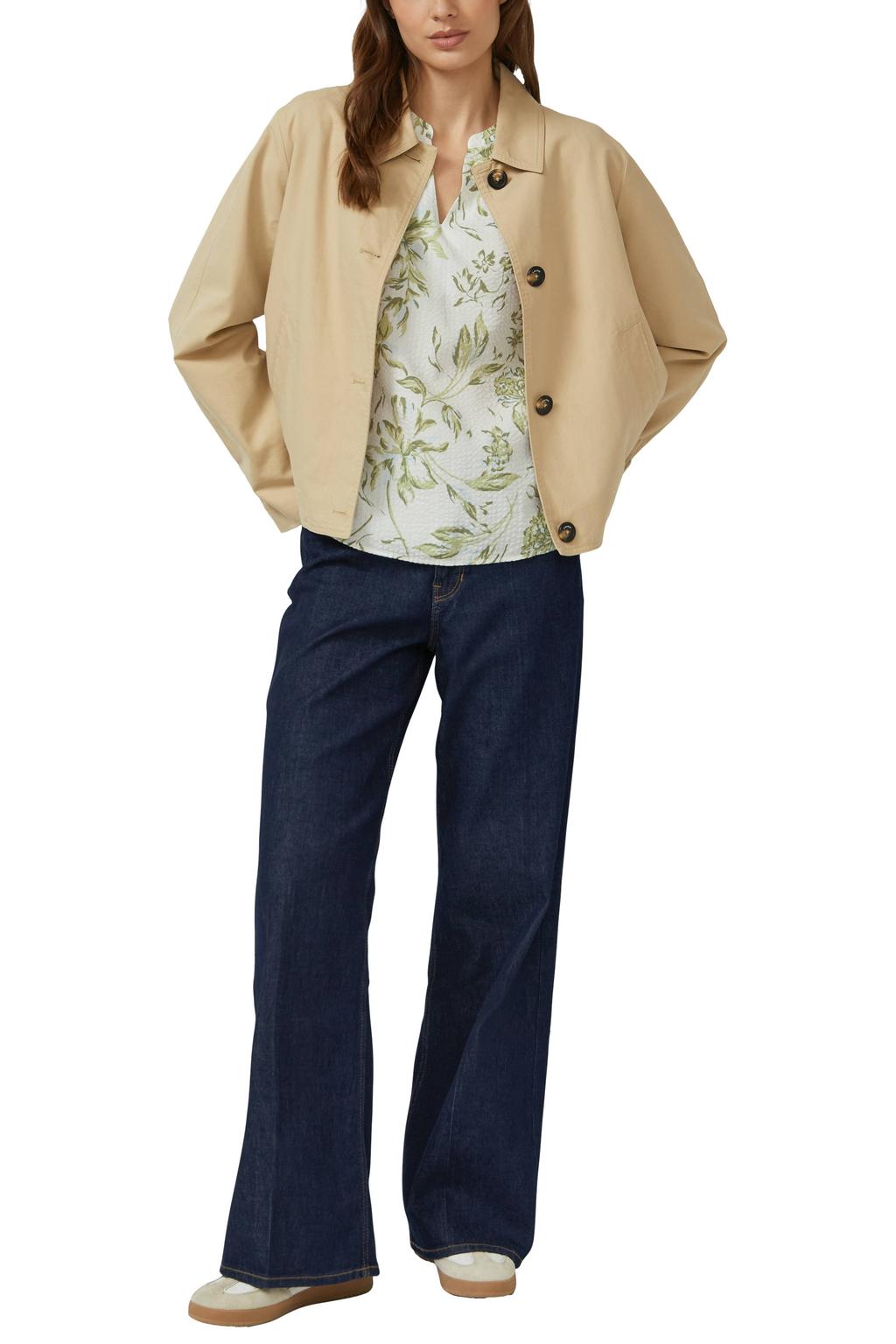 Groene dames s.Oliver gebloemde blousetop van viscose met half lange mouwen en mao kraag