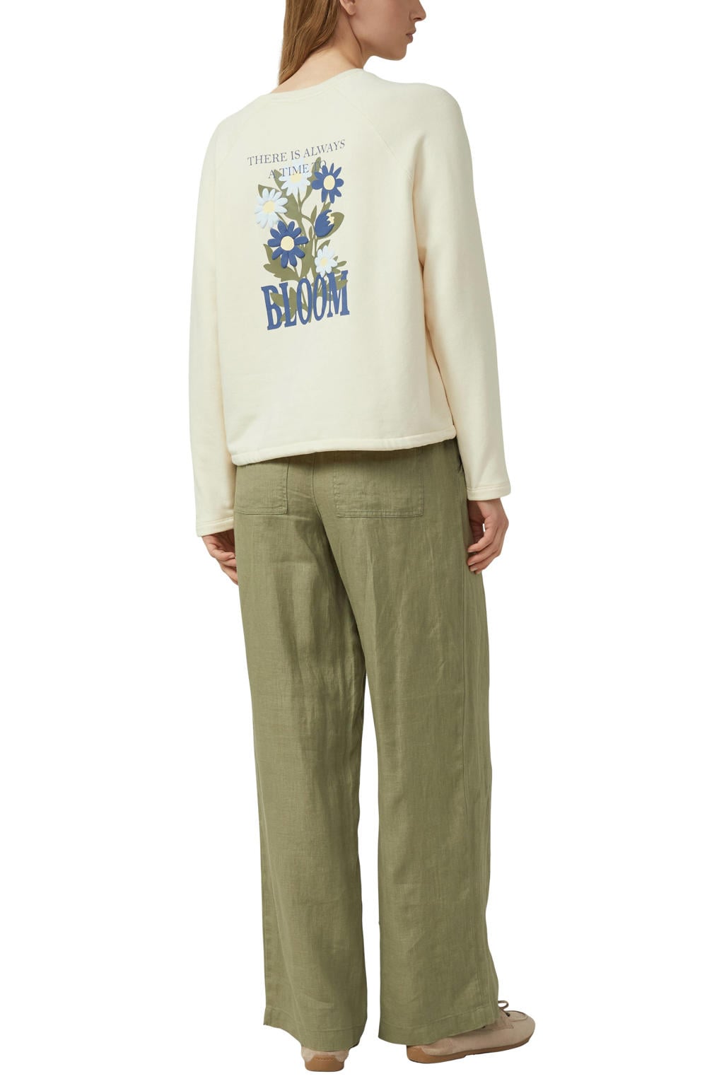 Ecru dames s.Oliver sweater van katoen met backprint, lange mouwen, ronde hals en tunnelkoord