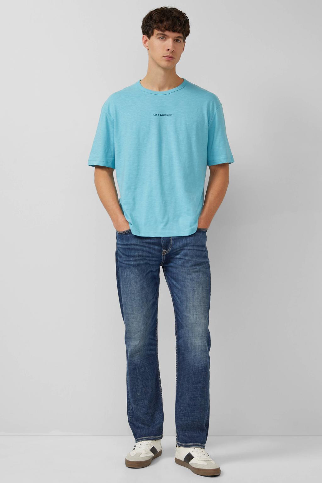 Blauwe heren s.Oliver relaxed T-shirt van katoen met backprint, korte mouwen en ronde hals