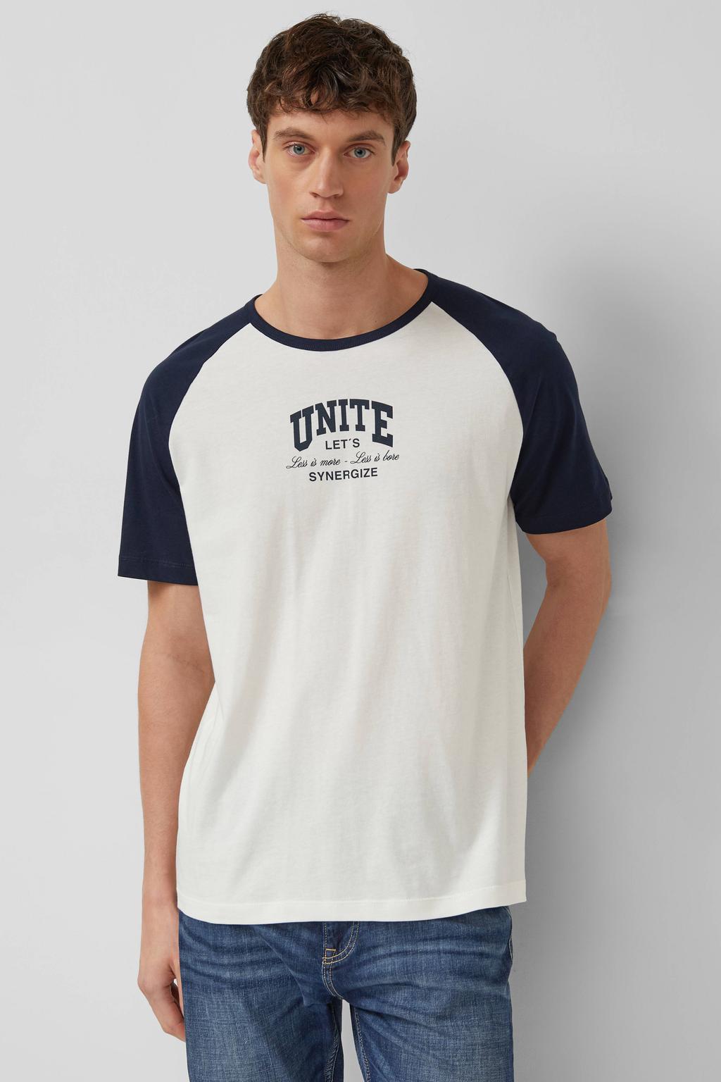 Witte heren s.Oliver regular T-shirt van katoen met printopdruk, korte mouwen en ronde hals