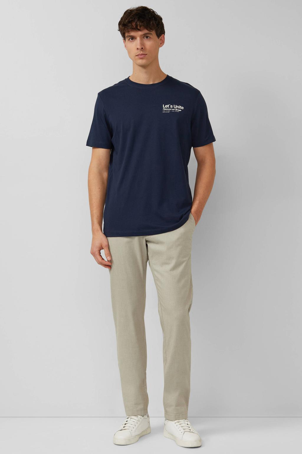 Donkerblauwe heren s.Oliver regular T-shirt van katoen met printopdruk, korte mouwen en ronde hals